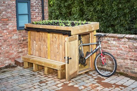 Small Garden Storage, Allotment Shed, Posh Sheds, Farmhouse Sheds, Bike Storage Solutions, Roof Storage, Front Gardens, Backyard Storage, Bicycle Storage