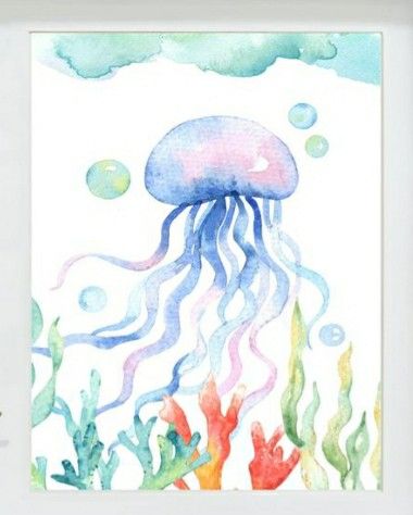 Kids Room Painting, Nautical Nursery Girl, Jellyfish Print, Jellyfish Design, Girl Kids Room, Nursery Girl, Room Painting, Animal Art Prints, Nursery Wall Art Printable