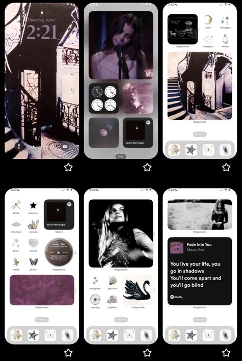 Phone Theme Purple, Star Phone Theme, Apple Stock, Star Theme, Widget Design, Iphone Home Screen Layout, Mazzy Star, Pretty Phone Wallpaper, Phone Inspiration