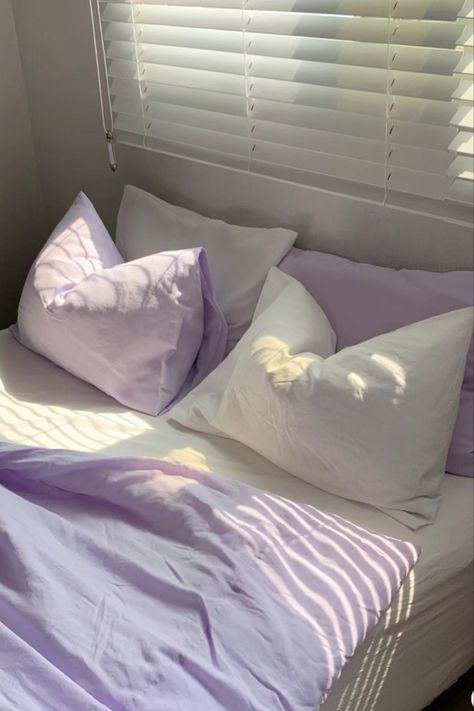 Bed purple lilac cute aesthetic Angelwing Lavender Bedroom Aesthetic, Purple Bed Sheets, Lilac Room, Purple Room Aesthetic, Lilac Bedroom, Purple Bed, Lilac Aesthetic, Purple Aesthetics, Purple Room Decor