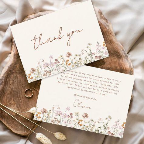 Terracotta Wildflower Bridal Shower Thank You Card Terracotta Backdrop, Terracotta Color Palette, Thoughtful Gestures, Wildflower Bridal Shower, Heartfelt Thanks, Terracotta Color, Bridal Shower Cards, Girly Design, Free Birthday Invitations