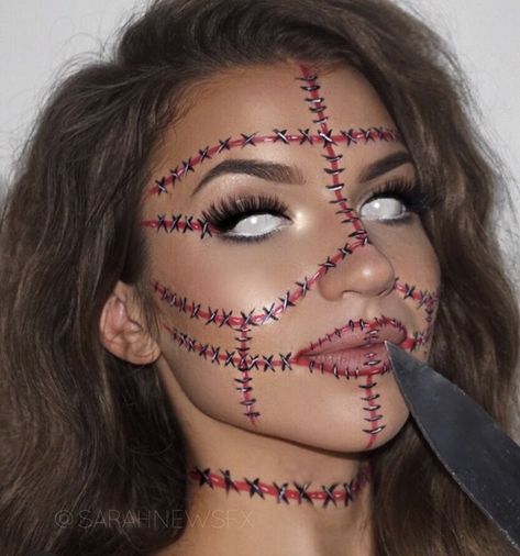 Pretty Zombie Makeup, Pretty Zombie, Stitches Makeup, Trio Halloween Costumes, Halloween Makeup Pretty, Halloween Makeup Scary, Zombie Makeup, Halloween Tags, Halloween Costumes Makeup