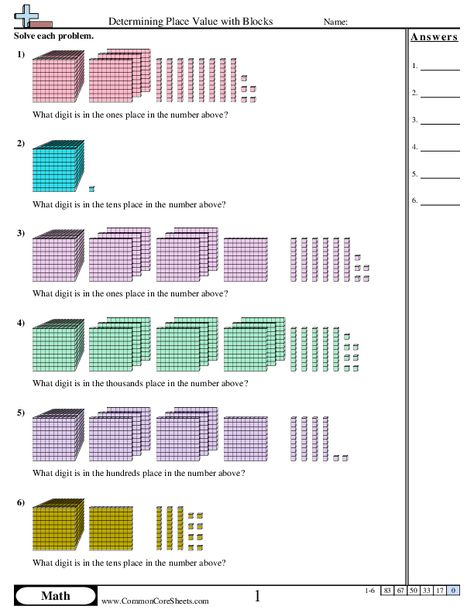 Value & Place Value Worksheets - Determining Place Value with Blocks worksheet Place Value Blocks, Powers Of Ten, Number Value, Three Digit Numbers, Place Value Worksheets, 6th Grade Social Studies, Free Math Worksheets, Tens And Ones, Number Worksheets