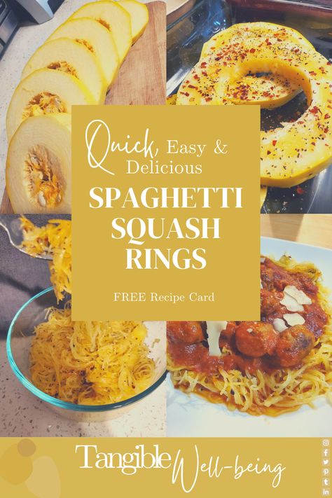 FREE Spaghetti Squash Rings Recipe - Only 4 ingredients.. and less than an hour cook time! A quick, delicious and healthy alternative. #recipe #spaghettisquash #spaghettisquashrings #spaghettisquashrecipe #spaghettisquashringsrecipe Spaghetti Squash Rings, Recipe For Spaghetti Squash, Squash Rings, Easy Spaghetti Squash, Simple Spaghetti, Easy Spaghetti, Spaghetti Squash Recipes, Oven Cooking, Squash Recipes