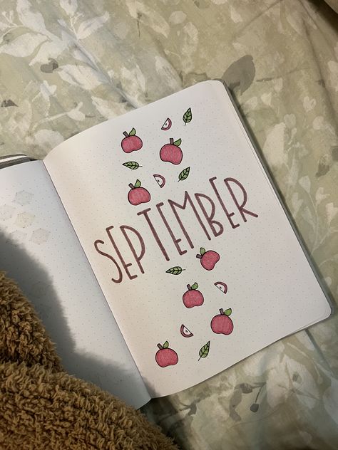 September bullet journal. Bullet journal title page. Fall bullet journal. Bullet journal ideas. Bullet journal theme. Apple bullet journal. Bullet journal for beginners. Apple orchard. September Book Journal Ideas, September Title Ideas, September Title Page, Apple Bullet Journal Theme, September Journal Page, 2024 Title Page, Apple Bullet Journal, September Journal Cover, September Journal Ideas