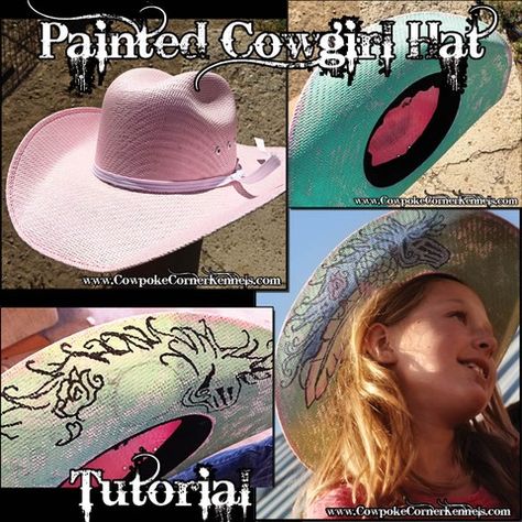 Painted cowgirl hat How To Paint A Cowboy Hat, Rodeo Hats, Rodeo Queen Clothes, Western Boho Chic, Queen Clothes, Cowboy Hat Design, Rodeo Chic, Hat Burning, Custom Cowboy Hats