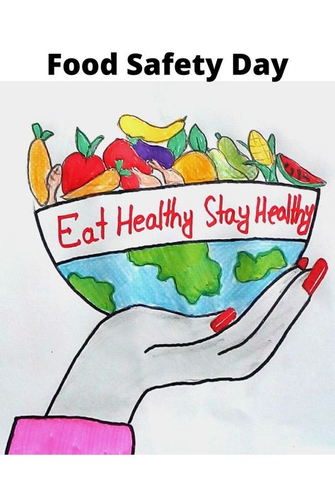 World Food Safety Day Poster Nutrition Day Poster Ideas, Food And Nutrition Drawing, World Food Safety Day Poster Drawing, You Are What You Eat Art, World Food Day Poster Drawing, Eat Healthy Stay Healthy Poster Drawing, Healthy Eating Poster Drawing, Healthy Food Drawing Art, Health And Hygiene Posters Drawing