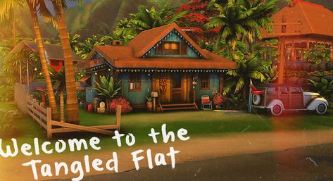 Sims Sulani, Tropical Farm, Barrel Fountain, Tiny Beach House, University Housing, Beach Mansion, Clapboard Siding, Sims Houses, Sims Builds