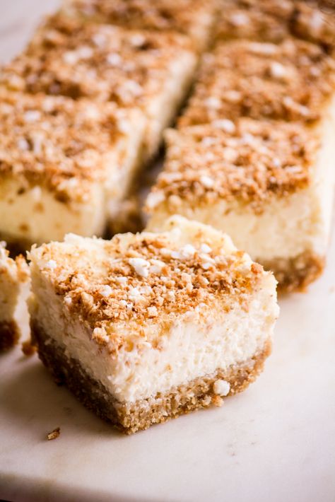 COCONUT CHEESECAKE BARS Coconut Cheesecake Bars, Cheesecake Flavors, Baking Cheesecake, Coconut Cookie, Small Batch Baking, Baked Cheesecake, Coconut Cheesecake, Cookie Base, Digestive Biscuits