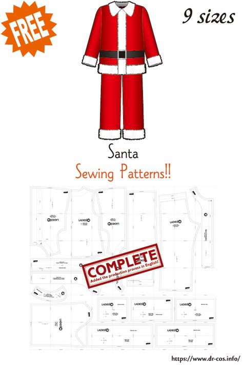 Santa Suit Pattern, Santa Patterns Printable, Toddler Santa Costume, Kids Santa Costume, Diy Christmas Costumes, Santa Clothes, Cosplay Sewing, Santa Claus Suit, Suit Sewing Patterns