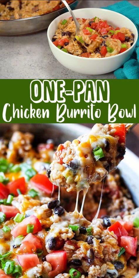 Beans And Tomatoes, Rice Black Beans, Chicken Burrito Bowls, Nachos Recipe Easy, Burrito Bowls Recipe, Chicken Burrito, Chicken Burrito Bowl, One Pan Chicken, Diner Recept