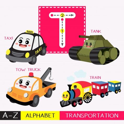 Letter t uppercase tracing transportatio... | Premium Vector #Freepik #vector #car #baby #card #education Preschool English, Letter Flashcards, Car Letter, Vocabulary Book, Cartoon House, English Word, Abc Alphabet, Printable Flash Cards, Word Cloud