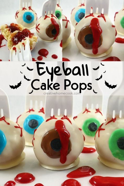 Eyeball Cake Pops Eye Ball Cake Pops, Eyeball Cake Balls, Vegan Cake Pops, Gluten Free Cake Pops, Eyeball Cake Pops, Brown Food Coloring, Edible Eyes, Halloween Cake Pops, Cold Cake