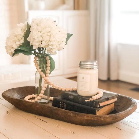 Wood Bowl Centerpiece, Wooden Bowls Decor, Farmhouse Coffee Table Decor, Dough Bowl Centerpiece, Wood Bowl Decor, Bowl Decor, Dough Bowls, Wooden Dough Bowl, Coffee Table Farmhouse