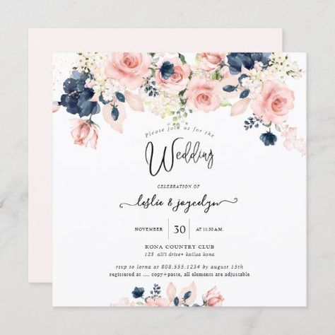 Dusty Rose And Navy Blue Wedding Theme, Dusty Rose And Dusty Blue Wedding, Dusty Rose Wedding Invitations, Navy Blue Roses, Navy Blue Wedding Theme, Silver Weddings, Blue Wedding Invitation, Random Products, Navy Blue Wedding Invitations