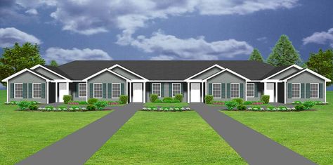 J949-4, fourplex front view Motel Apartment, Apartment Plan, Small Apartment Building, Duplex Floor Plans, Hotel Floor Plan, Townhouse Exterior, Duplex Plans, Hotel Floor, Income Property