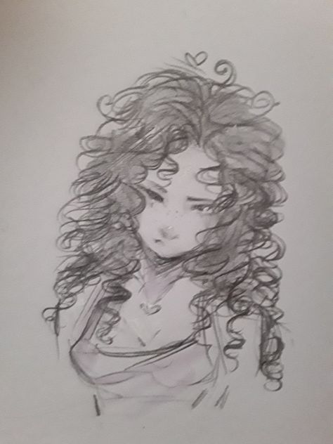 Art Reference Curly Hair, Drawings Of Curly Hair, Drawing Reference Curly Hair, Cute Curly Hair Drawing, Scruffy Hair Drawing, Drawing Ideas Curly Hair, How To Draw Puffy Hair, Curly Haired Drawing, Curly Bangs Drawing