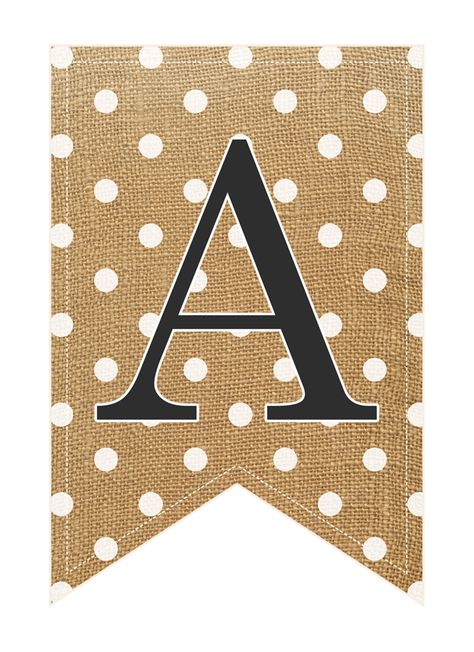 Free Printabe COMPLETE Alphabet and Number Burlap Banner - The Cottage Market Free Alphabet Printables Letters Banner, Letter Printables Free For Banner, Free Printable Letters For Banners, Free Printable Bunting Letters, Burlap Name Banner, Letter A, Banner Letters, Burlap Projects, Polka Dot