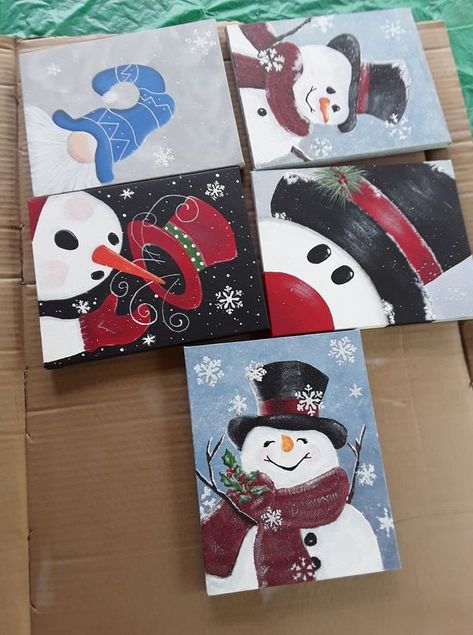 DIY Christmas - Gifts and Decorations | For family craft exchange:  8x10 canvas painted with acrylics | Facebook Christmas Canvas Paintings, Painting On Small Canvas, Paintings Collage, Xmas Art, Christmas Paintings On Canvas, Christmas Painting, Painting Collage, Family Crafts, Christmas Canvas