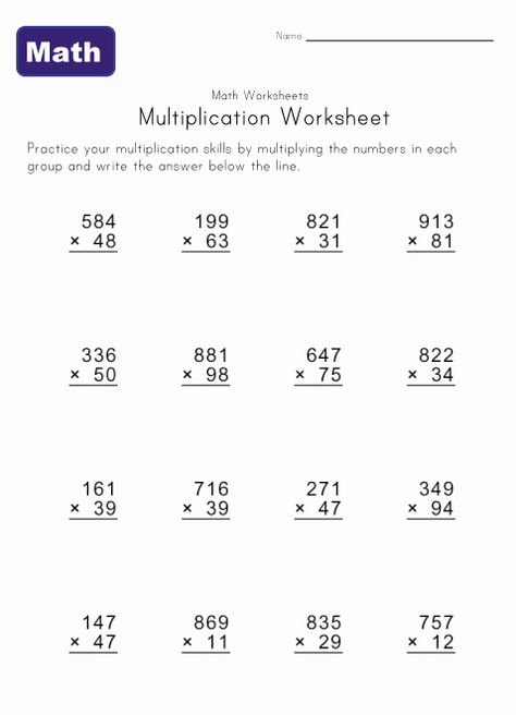 Hard Multiplication Sheets Printable | Multiple Digit Multiplication Worksheets Multiply Worksheet, Long Multiplication Worksheets, 4th Grade Multiplication Worksheets, Multiplication Sheets, Multiplication Questions, Long Multiplication, 4th Grade Multiplication, 8th Grade Math Worksheets, Math Multiplication Worksheets