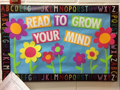 Grow Bulletin Board, Data Bulletin Boards, School Library Bulletin Boards, School Library Decor, Kindergarten Bulletin Boards, Preschool Boards, School Library Displays, Library Bulletin Board, Reading Bulletin Boards