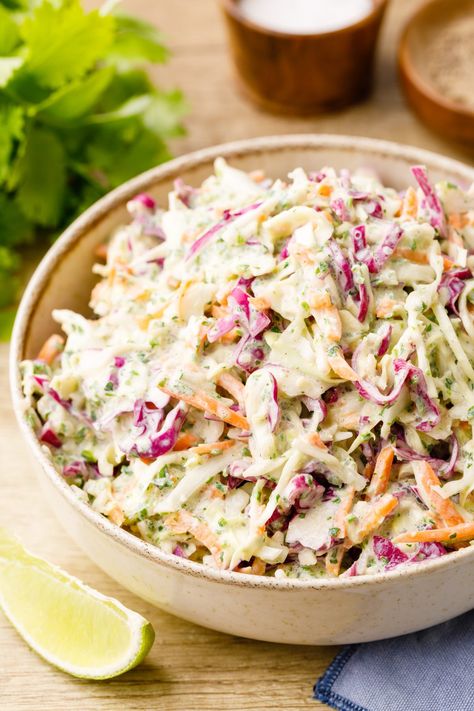 Cilantro Lime Slaw for Tacos Cilantro Lime Taco Slaw, Lime Slaw For Tacos, Cilantro Lime Slaw For Tacos, Slaw For Tacos, Cilantro Slaw, Cilantro Lime Quinoa, Lime Slaw, Cilantro Lime Slaw, Lime Quinoa