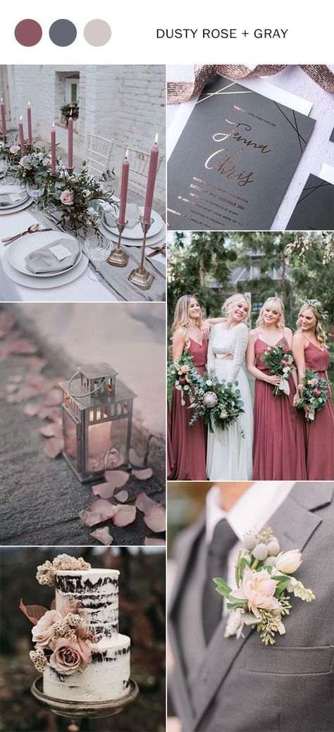 Dusty Rose And Gray Wedding, Gray Wedding Colors, Bright Wedding Colors, Wedding Color Combinations, Wedding Color Ideas, Dusty Rose Wedding, Wedding Colours, Gray Wedding, Bright Wedding