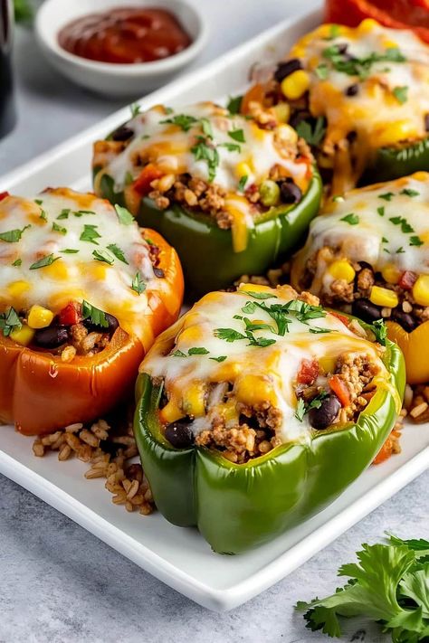 Taco Stuffed Peppers - Insanely Good Mexican Stuffed Peppers, Taco Stuffed Peppers, Stuffed Peppers Turkey, Simple Family Meals, Healthy Tacos, Easy Taco, Cuban Recipes, Peppers Recipes, Mexican Food Recipes Authentic