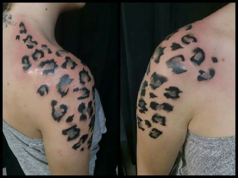 Snow Leopard Tattoo Sleeve, Leopard Spot Tattoo, Watercolor Leopard Print Tattoo, Leopard Print Tattoo On Shoulder, Leopard Spots Tattoo, Beast Woman, Cheetah Print Tattoo, Leopard Print Tattoo, Animal Print Tattoo