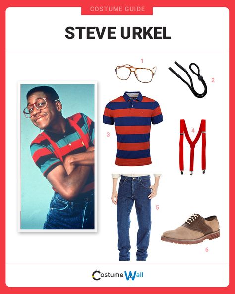 The best costume guide for dressing like Steve Urkel, the nerdy next door neighbor from the popular 90's TV show Family Matters. Urkel Costume, Steve Urkel Costume, Nerd Costumes, Movie Character Ideas, Steve Urkel, Spirit Week Outfits, 90’s Outfits, 90s Tv Show, 90s Costume