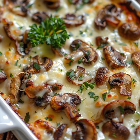 Mushroom Mozzarella Bake Mushroom Mozzarella Bake, Sliced Mozzarella Recipes, Fresh Mozzarella Recipe Meals, Mushroom Mozzarella, Fresh Mozzarella Recipe, Mozzarella Bake, Mozzarella Recipes, Garlic Mushrooms, Spinach Stuffed Mushrooms