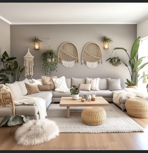 Design Home Kitchen, Bohemian Living Room Decor, Grey Couch Living Room, Boho Chic Living Room, Beige Living Rooms, Cosy Living Room, Boho Living Room Decor, Kitchen Home Decor, Home Aesthetic