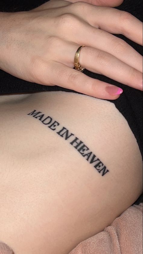 Rib Tattoo Lettering, On My Block Tattoo, God Is A Woman Tattoo, Heaven Sent Tattoo, Made In Heaven Tattoo, 33 Tattoo, Rock Of Ages Tattoo, Divine Tattoo, Bible Quote Tattoos