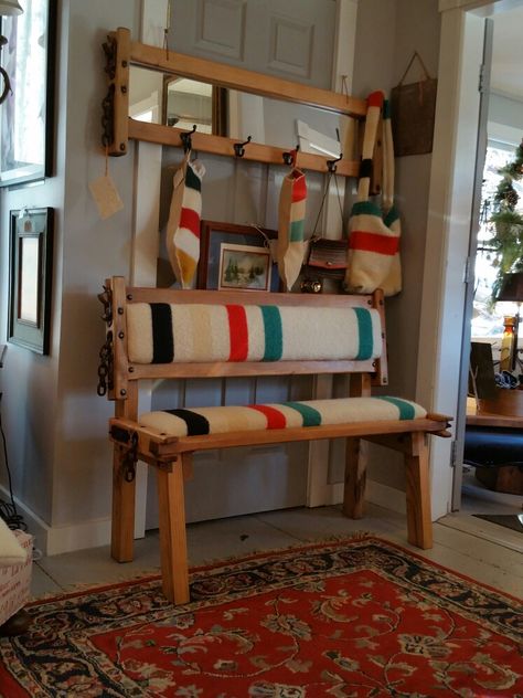 Cow Stanchion, Wilmington Vermont, Decoration Hall, Hudson Bay Blanket, Custom Bench Cushion, Little Cabin In The Woods, Custom Bench, Bench With Back, Cheap Ideas