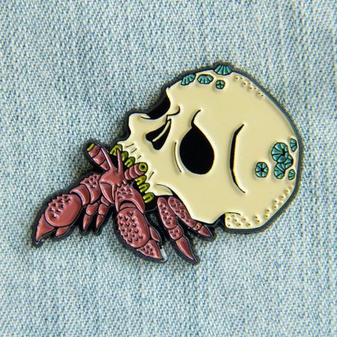 Skull Hermit Crab Enamel Pin - Ectogasm Pin Shop Art Plan, Signature Stamp, Gift Subscription Boxes, Shirt Pins, Hermit Crab, Human Skull, Cool Pins, Pirate Theme, Sticker Patches