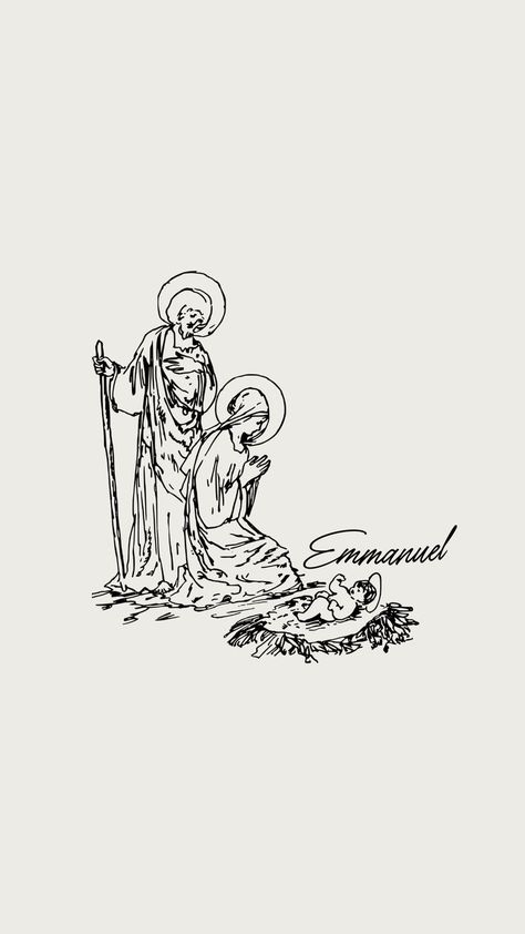 illustration of nativity with the phrase "Emmanual" Christmas Jesus Wallpaper, Phone Wallpaper Template, Christmas Quotes Jesus, Cream Illustration, Catholic Wallpaper, Catholic Christmas, Christmas Christian, Prayer Changes Things, Jesus Christmas