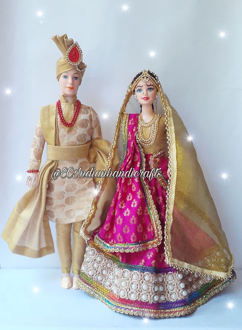 Indian Barbie Doll, Indian Dolls Handmade, North Indian Bride, Couple Barbie, Boutique Quotes, Barbie Couple, Indian Handicrafts Decor, Fraction Art, Indian Barbie