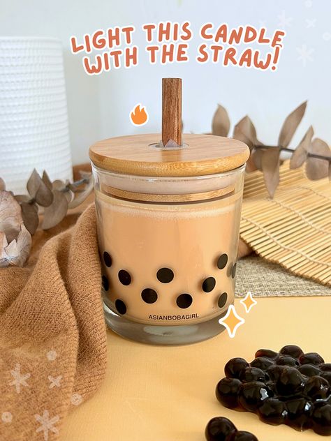 Yes the straw is the actual wick itself! After trimming, light the straw directly to use the candle. Our new boba straw candle is now available on our Etsy shop. Boba Candle, Classic Milk Tea, Boba Flavors, Boba Straw, Lychee Tea, Passion Fruit Tea, Matcha Milk, Black Tea Blends, Boba Drink