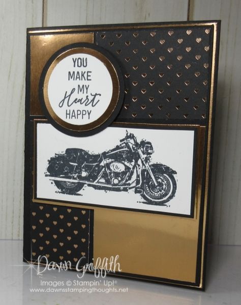 Stampin Up Motorcycle Cards, Motorcycle Cards, Legendary Ride, Classic Garage, Dawns Stamping Thoughts, Guy Cards, Men's Cards, Card Sketch, Masculine Birthday Cards