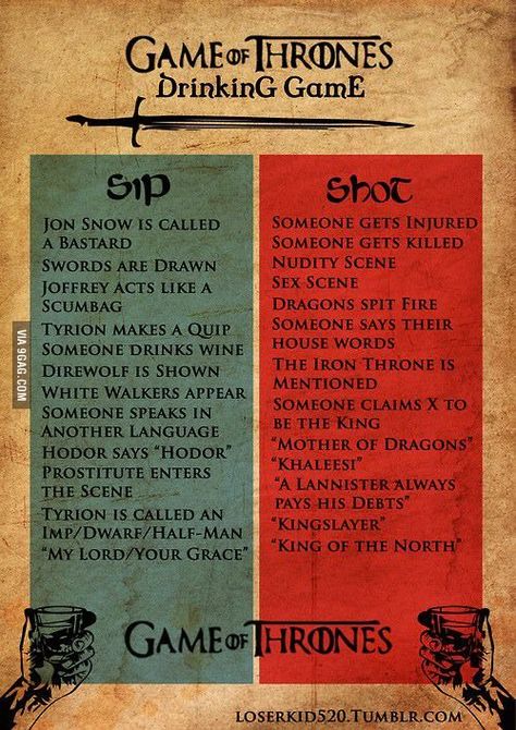 Game of Thrones Drinking Game... Season 4 Premiere Party? I think so! Game Of Thrones Drink, Game Of Thrones Party, Game Of Thrones 3, Fire And Blood, Got Party, Drinking Game, Gra O Tron, Valar Morghulis, Six Feet Under