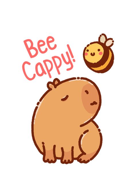 Cute capybara and bee illustration, animal pun be happy Capybara Tattoo, Capybara Drawing, Capybara Illustration, Be Happy Sticker, Capybara Art, Capybara Cartoon, Capybara Sticker, Capybara Cute, Bee Puns