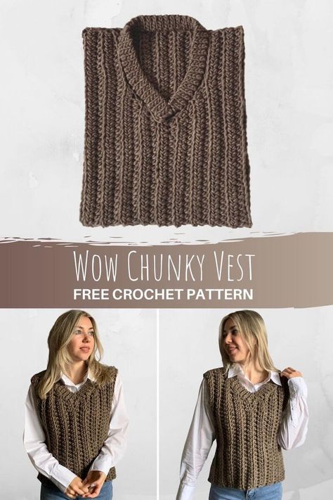 Bolero Haken, Chunky Vest, Crochet Vest Outfit, Crochet Vest Pattern Free, Crochet Sweater Vest, Vest Pattern Free, Gilet Crochet, Crochet Vest Pattern, Crochet Ladies Tops