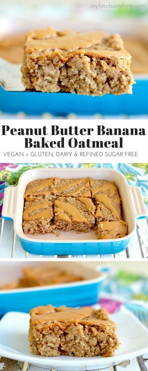 Peanut Butter Banana Baked Oatmeal, Baked Oatmeal Recipe, Banana Baked Oatmeal, Baked Oatmeal Recipes, Oatmeal Recipe, Desserts Vegan, Oats Breakfast, Healthy Peanut Butter, Healthy Oatmeal