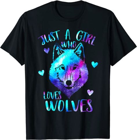 Amazon.com: Just a Girl Who Loves Wolves Themed Galaxy Space Wolf Lover T-Shirt : Clothing, Shoes & Jewelry Wolf Ornament, Galaxy Wolf, Space Wolf, Watercolor Wolf, Galaxy Shirt, Wolf Shirt, Wolf T Shirt, Shirt Quilt, Love Mom