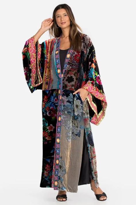 Page 4 | New Arrivals | Boho Clothing & Accessories | Johnny Was® Velvet Kimono Outfit, Maple Dress, Midnight Color, Boho Womens Clothing, Smart Pants, Modern Kimono, Velvet Kimono, Bias Cut Dress, Boho Chic Dress