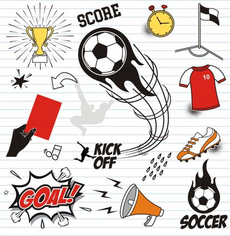 Soccer Doodles, Doodles On Paper, Sports Day Poster, Soccer Banner, Doodle Wall, Football Drawing, Football Illustration, Fashion Design For Kids, Soccer Poster