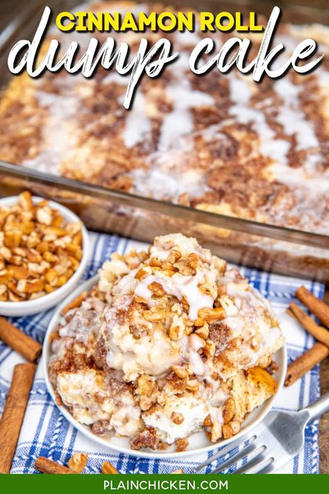 Cinnamon Roll Dump Cake, Cinnamon Roll Frosting, Cinnamon Swirl Cake, Crumb Cake Muffins, Caramel Apple Dump Cake, Popular Desserts Recipes, Blueberry Dump Cakes, Dump Cake Recipe, Most Popular Desserts