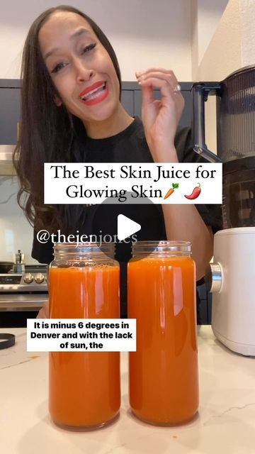 Jen Jones | Plant-Based Queen on Instagram: "Glowing skin juice by @thejenjones let’s goo!!! The Winter is tough for everyone’s skin so let’s take care of it from the inside out! Hydrating juices, herb steams, gua sha for rejuvenating the skin/lifting and of course @nevell_skin coffee oil! Grab your bottle of my coffee oil for glowing skin! Read all of the 5 star reviews on nevellskin.com link in bio. Juicer I am using is the Nama J2 juicer! Use JENJONES10 at namawell.com link in bio! Are you following @dontforgetthecinnamon_ ??? Merch drop coming soon! Glass jars and camu camu are on my Amazon storefront. Link in bio! Recipe: Organic 10 carrots 2 yellow peppers 2 oranges Small knob of ginger 1 tsp camu camu each juice Dash of Ceylon Cinnamon Add coconut water, regular water (j Juice Recipes For Juicer, Carrot Juice For Glowing Skin, Juice For Clear And Glowing Skin, Juicing For Acne, Skin Clearing Juice, Lunch Juicing Recipes, Glow Juice Recipe, Keto Juicing Recipes, Glowing Skin Juice Recipe