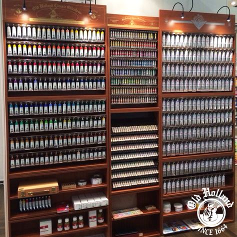 Old Holland Paint Display Paint Display, Paint Collection, Grocery Store Design, Art Studio Space, Art Studio Organization, Art Studio Room, Art Studio Design, Art Painting Tools, Architecture Concept Diagram