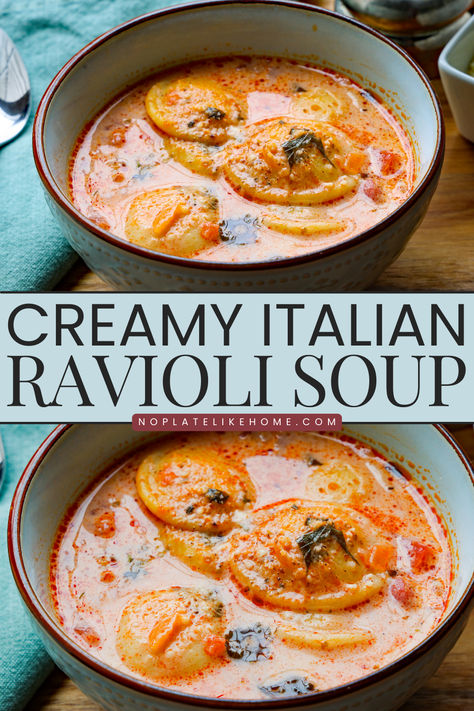 This cheese ravioli soup recipe has a delightful creamy tomato base broth and is seasoned to perfection. It’s a filling, hearty vegetarian soup that can act as a meal in itself and is easy to make. Cheese Ravioli Soup Recipe, Cheese Ravioli Soup, Creamy Ravioli Soup, Ravioli Soup Recipe, Creamy Ravioli, Hearty Vegetarian Soup, Ravioli Soup, Comfort Soup Recipes, Canned Tomato Soup